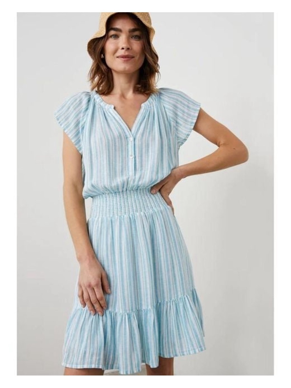 Rails Augustine Light Blue Striped Smocked-Waist Mini Dress Size XS - Picture 4 of 12